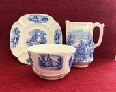 Baby Breakfast Dish Set by Copeland Spode Duncan with Blue Transfer ware Farm Scene - antique