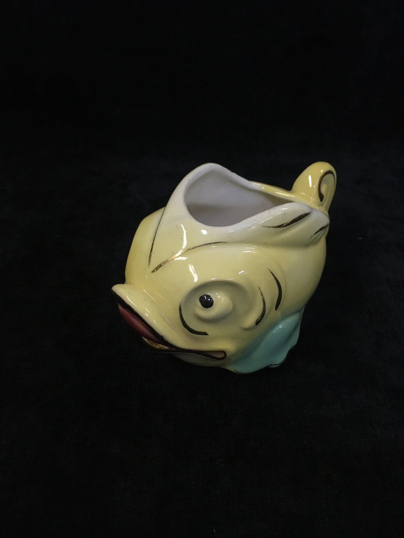 Mccoy Fish Planter Yellow With Gold Trim Midcentury Etsy