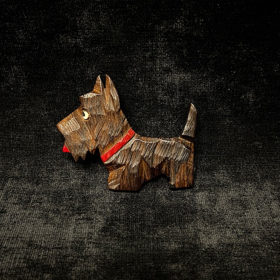 Wooden Scottish Terrier Brooch Hand Carved