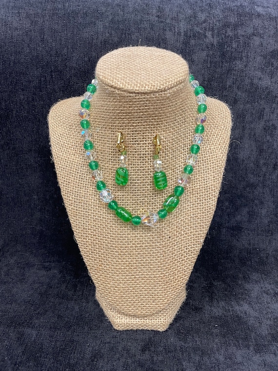 GreenGlass Beads and Austrian Crystal Choker Neckl