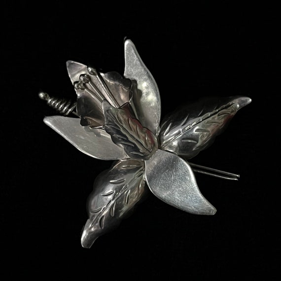TAXCO Orchid Pin/Brooch Silver - Marked Taxco, Me… - image 1
