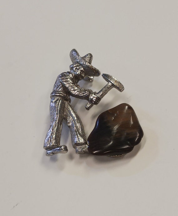 Brooch with Mexican Man Mining an Agate  - Made in