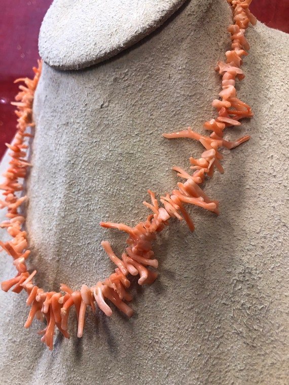 Peachy Orange Natural Branch Coral Necklace - Vin… - image 3