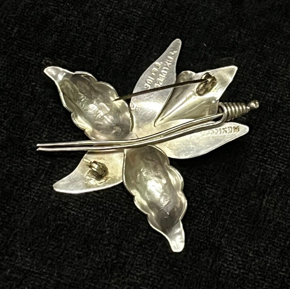TAXCO Orchid Pin/Brooch Silver - Marked Taxco, Me… - image 3