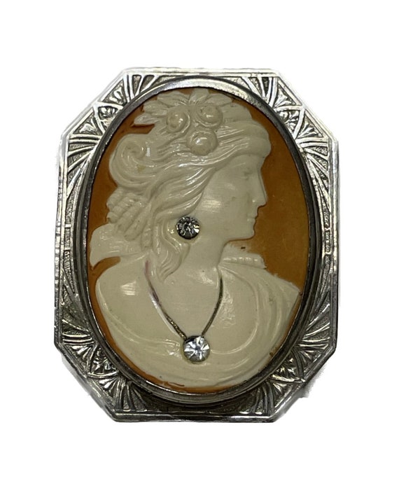 Celluloid Victorian Style Cameo Brooch