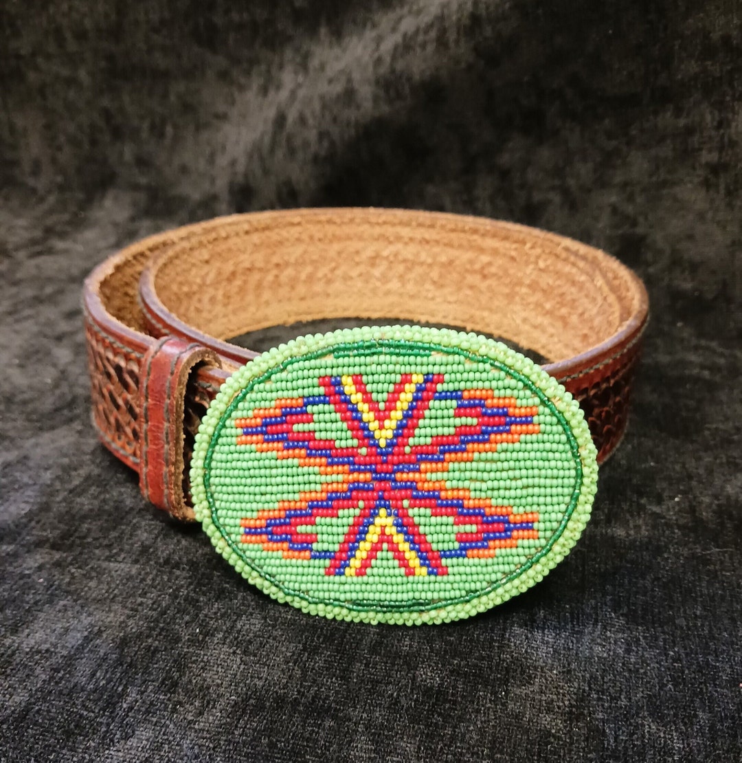 Genuine Top Grain Leather 36 Belt With Indigenous Beadwork Buckle Etsy