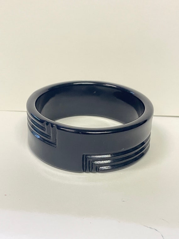 Wide Black Plastic Mid Century Modern Bangle Brace