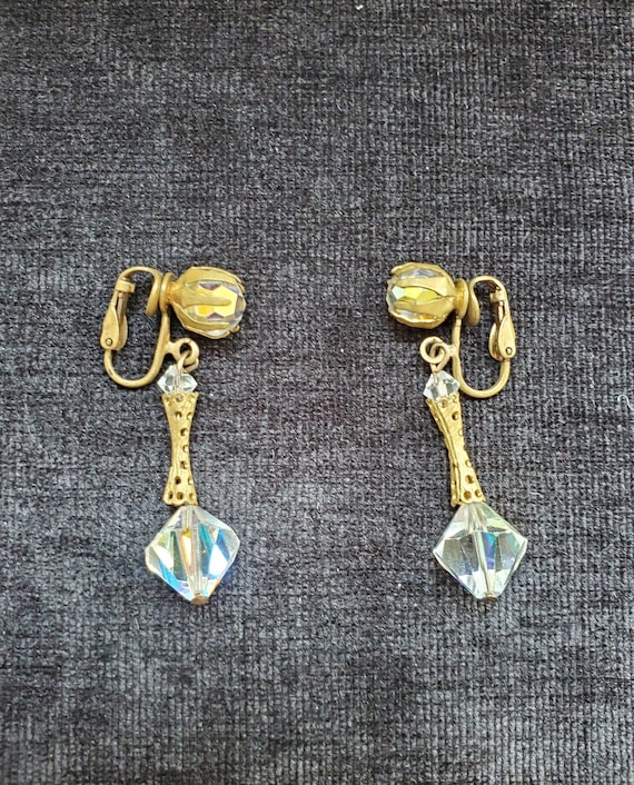 Crystal Dangle Clip-on Earrings, 1950s - image 1