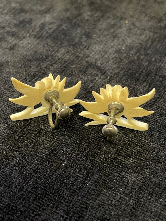 Lotus Flower Carved Earrings - Earrings from Natu… - image 7