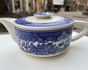 Tetera de sauce azul- sin marca de fabricante- Tetera de cuatro tazas - Diseño de tetera moderna de mediados de siglo - Tetera de tapa plana
