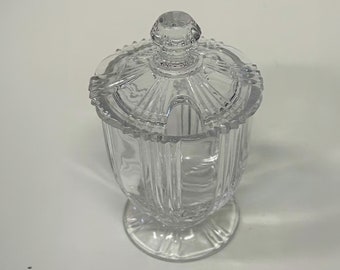 Pot à moutarde en verre transparent avec couvercle de 3,5 pouces de haut - Petit pot de moutarde des années 1920 - Taille parfaite pour servir sur un plateau - À utiliser avec une petite cuillère.