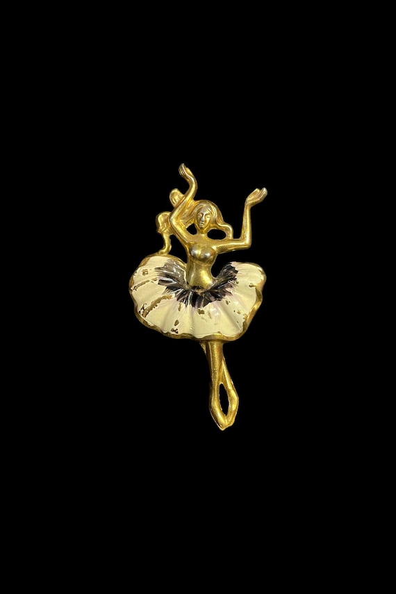 Gold Ballerina Dancer Pin Brooch - Vintage Balleri