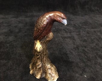 Chinese Mud Bird, Falcon on Tree Stump Figurine