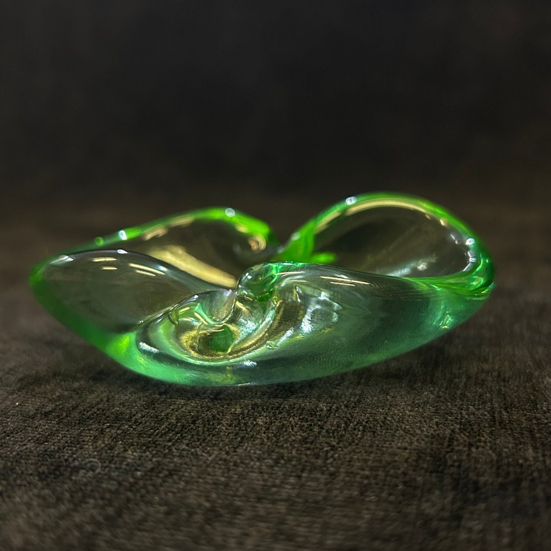 Free Form Blown Uranium Glass Ashtray Handheld Mid Century Etsy