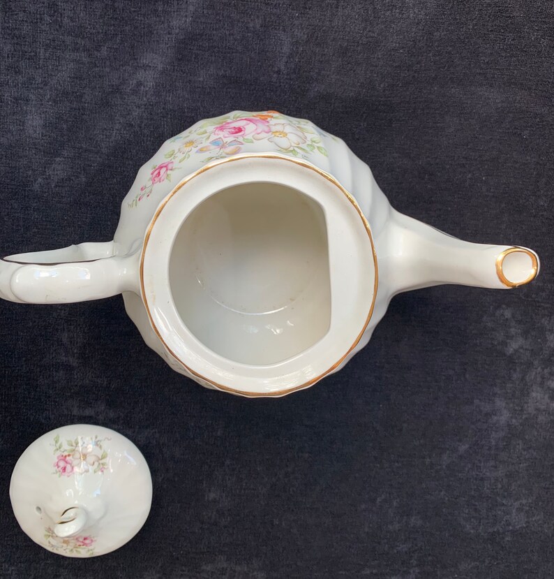 Windsor Sadler Gold Trimmed Pink Floral Swirled Teapot 1940s Etsy