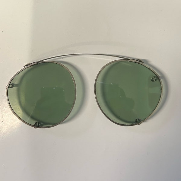 1930s Green Lens Metal Clip On Sunglasses with Case