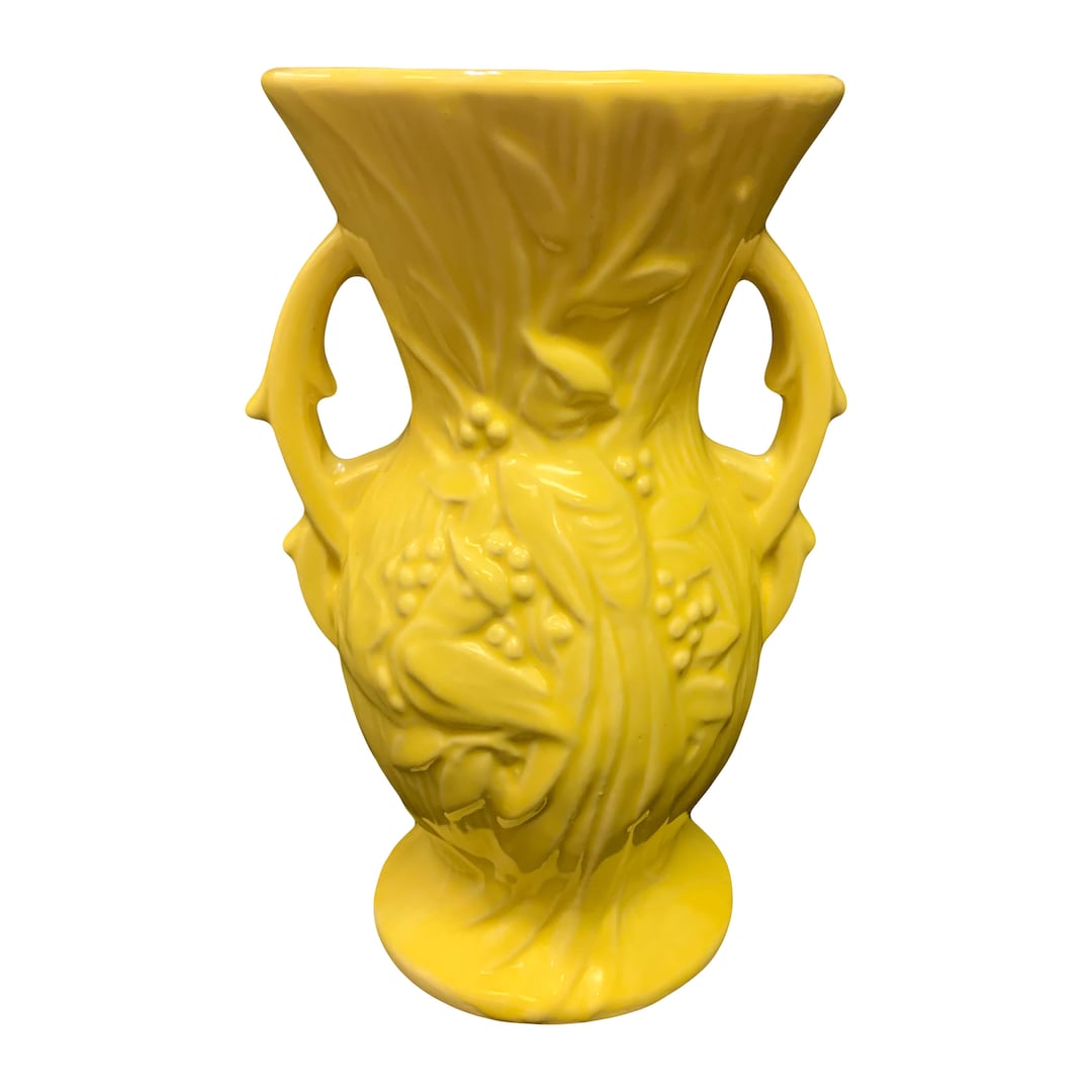 Yellow Mccoy Peacock Vase Handled Mccoy Vase Art Deco Era Etsy