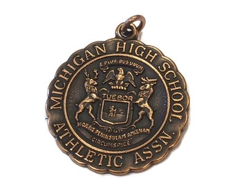 Michigan High School Athletic Pendant - Boys Tennis of 1989 - Brass Award Pendant