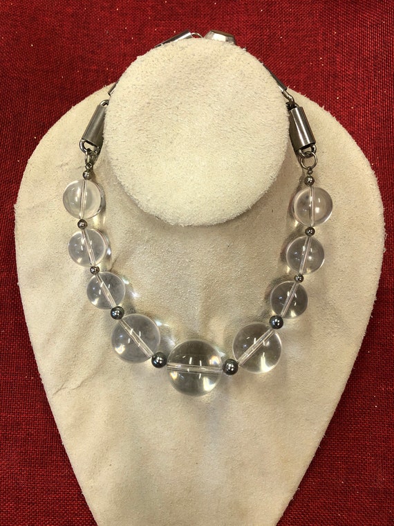 Chrome and Lucite Choker Necklace - Mid century Mo