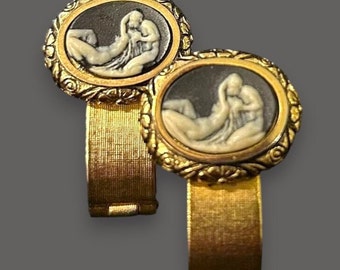 Gemelos de obra maestra del Museo Dante Cameo - Gemelos de cameo inusuales- Amantes con incrustaciones- Art Déco