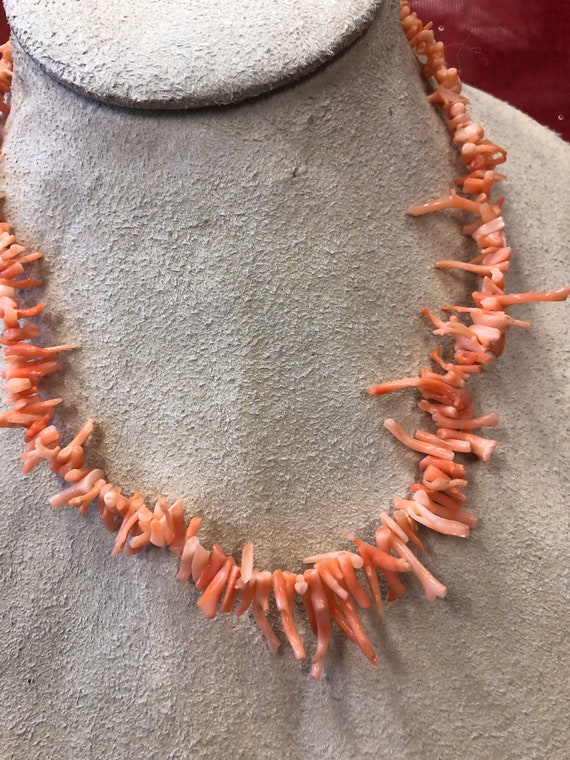 Peachy Orange Natural Branch Coral Necklace - Vin… - image 2