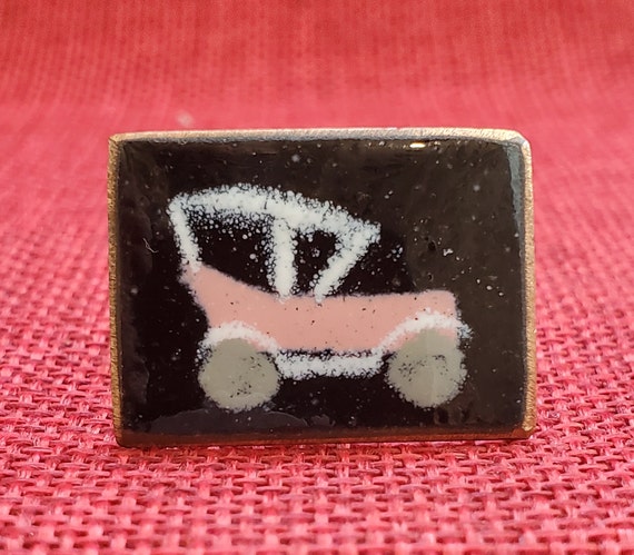 Pink Car Copper and Porcelain Enamel Cufflinks - … - image 2