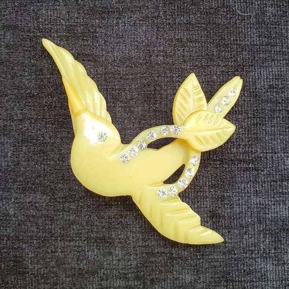 Celluloid and Crystal "Happy Bird" Pin/Brooch - image 1