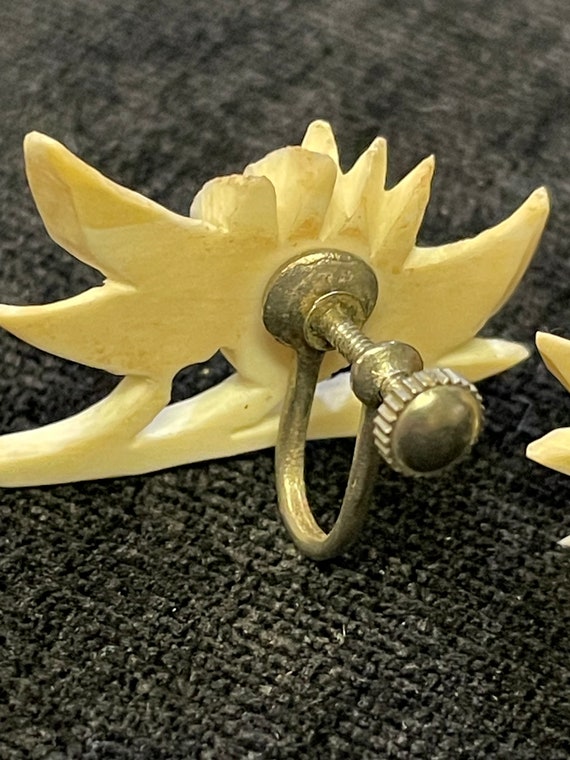 Lotus Flower Carved Earrings - Earrings from Natu… - image 6