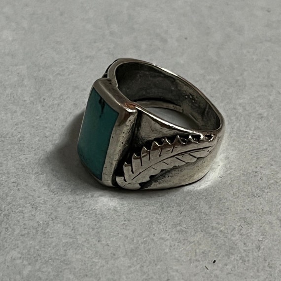 925 Silver and Turquoise Trade Ring with Feather … - image 3