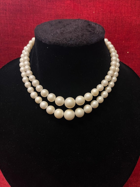 Double Strand Pearl Choker Necklace 1940s Classic 