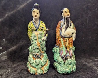 Famille Rose Chinese Man and Woman - Vintage 1900 - Sold as a Set