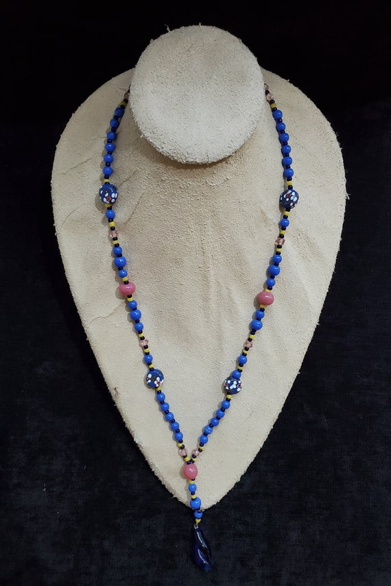 Blue Venetian Glass Long Beaded 1930s Necklace - … - image 3