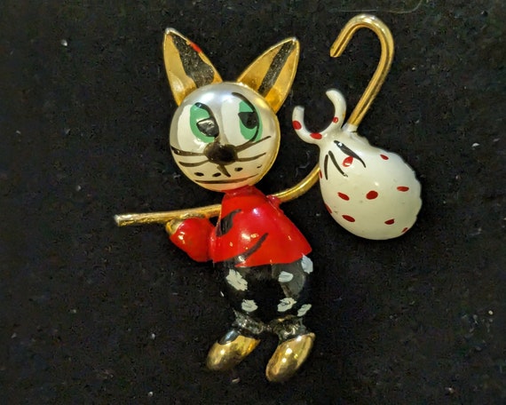 Tiny "Hobo Cat" Pin - Hand Painted Cat Brooch - F… - image 1