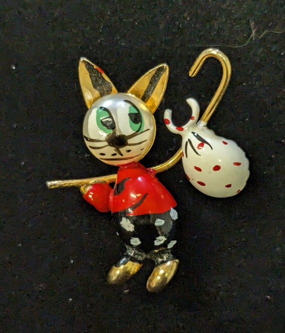 Tiny "Hobo Cat" Pin - Hand Painted Cat Brooch - F… - image 2