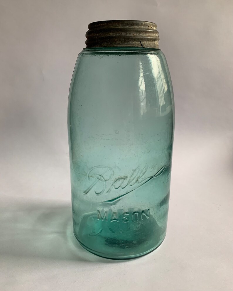 Large Ball Mason Jar Half Gallon Round Shoulder Zinc Lid Etsy