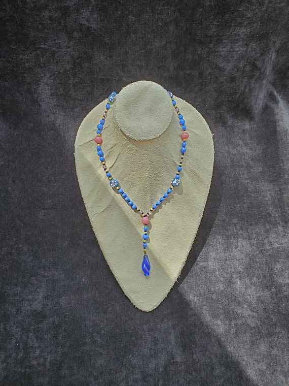 Blue Venetian Glass Long Beaded 1930s Necklace - … - image 6