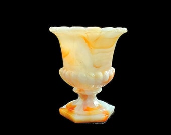 Slag Glass White/ Orange Tiny Urn Shaped Container