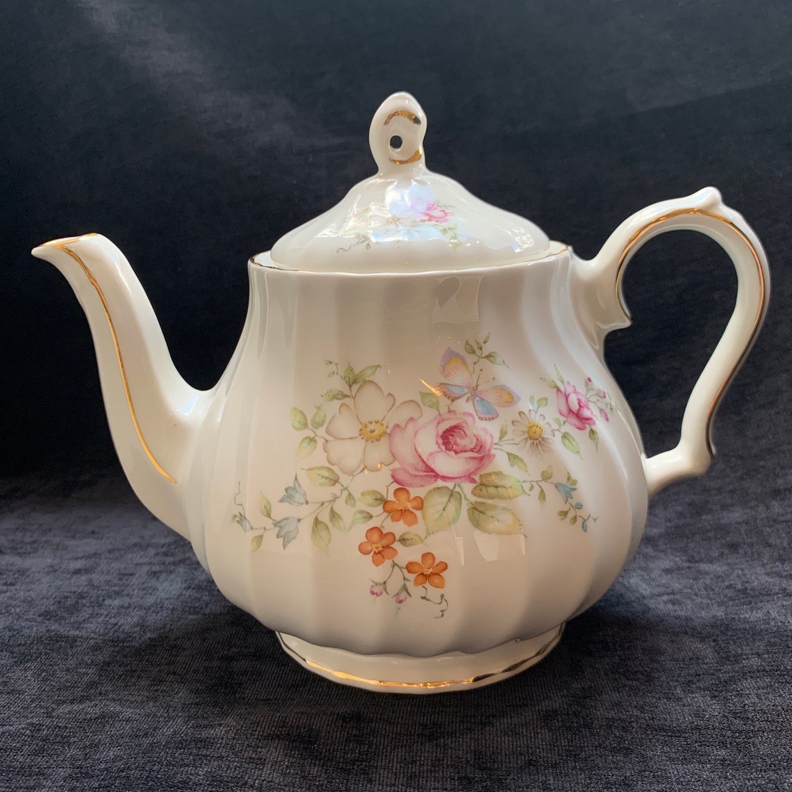 Windsor Sadler Gold Trimmed Pink Floral Swirled Teapot 1940s Etsy