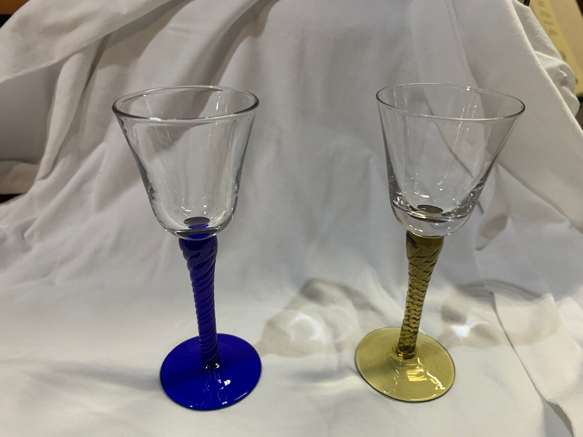 Hand Blown Italian Cordial Glasses Set of 2 Blue and Yellow Etsy
