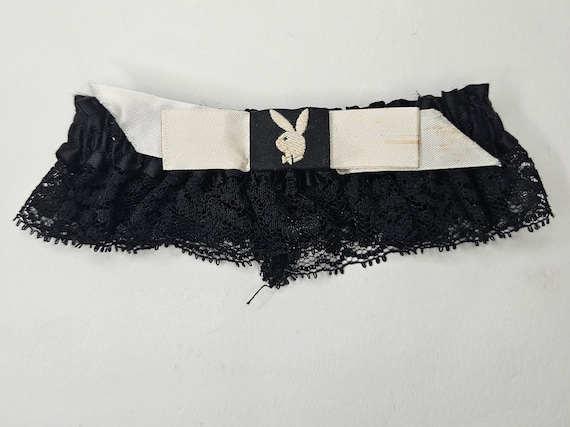 Playboy Bunny Lace Garter- Black And White Elastic Lingerie Hosiery - Hugh Hefner Playboy Club