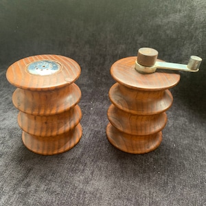 Michael Lax Copco Curvy Wooden Salt Shaker and Pepper Grinder, Midcentury Modern