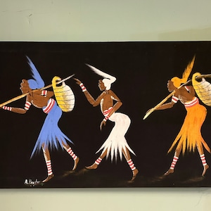 Gathering - African Women- Folk Art- Original Painting on Soft Canvas