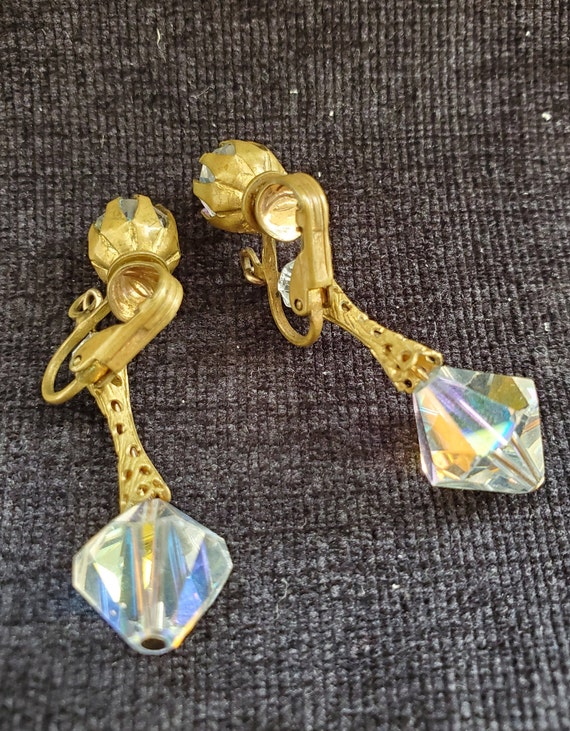 Crystal Dangle Clip-on Earrings, 1950s - image 2