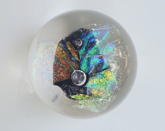 Rebecca Stewart Iridescent Leaf Glass Paperweight - signed RS '92