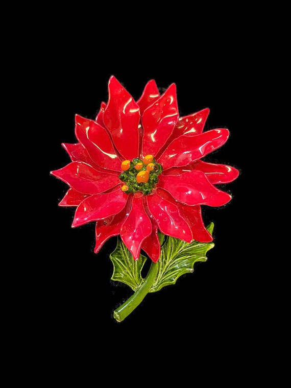 Red Poinsettia Flower Pin - Christmas Poinsettia B