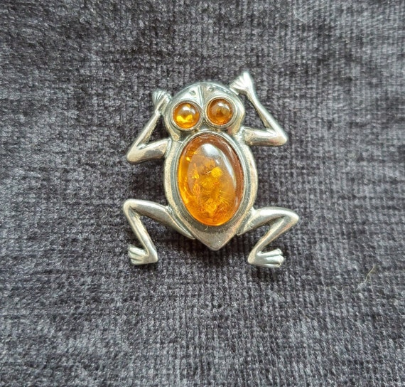 Jelly Bell Frog Pin/Brooch - Baltic Amber  Belly … - image 1