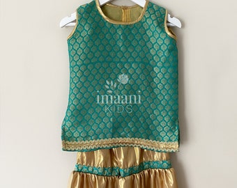 Turquoise Banarsi and Gold Satin Gharara  - Baby and Toddler sizes