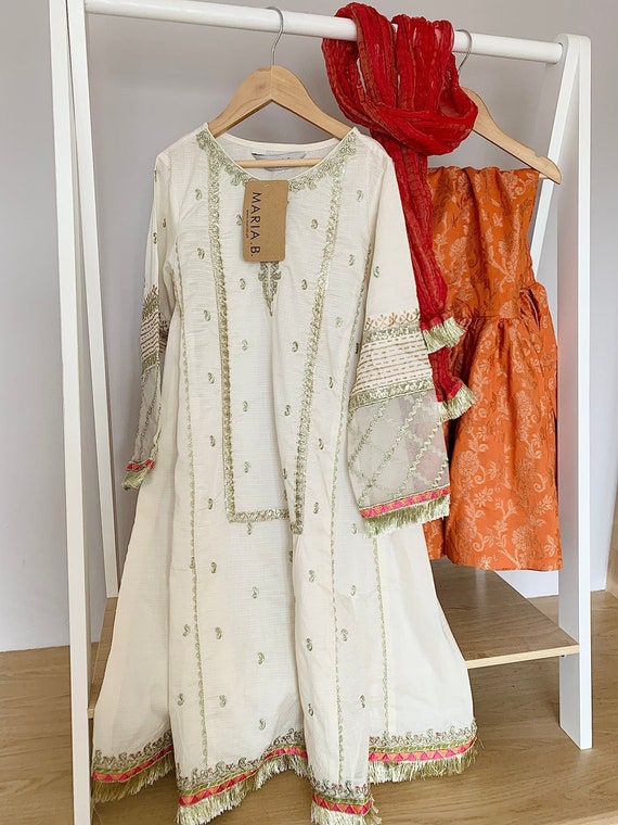 maria b white and pink dress Maria B Pink New Arrival Formal Collection Organza Dress Emarlad Wear