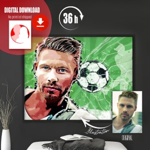 Ein sportliches Portrait für den Partner, der Fußballer oder Fußballfan ist. Als digitale Datei zum Ausdrucken. Zeichnung nach Foto.