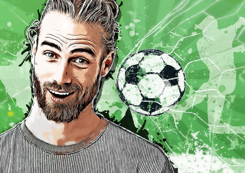 Un retrato deportivo para el compañero que es futbolista o aficionado al fútbol. Como archivo digital para impresión. Dibujo de la foto. imagen 4
